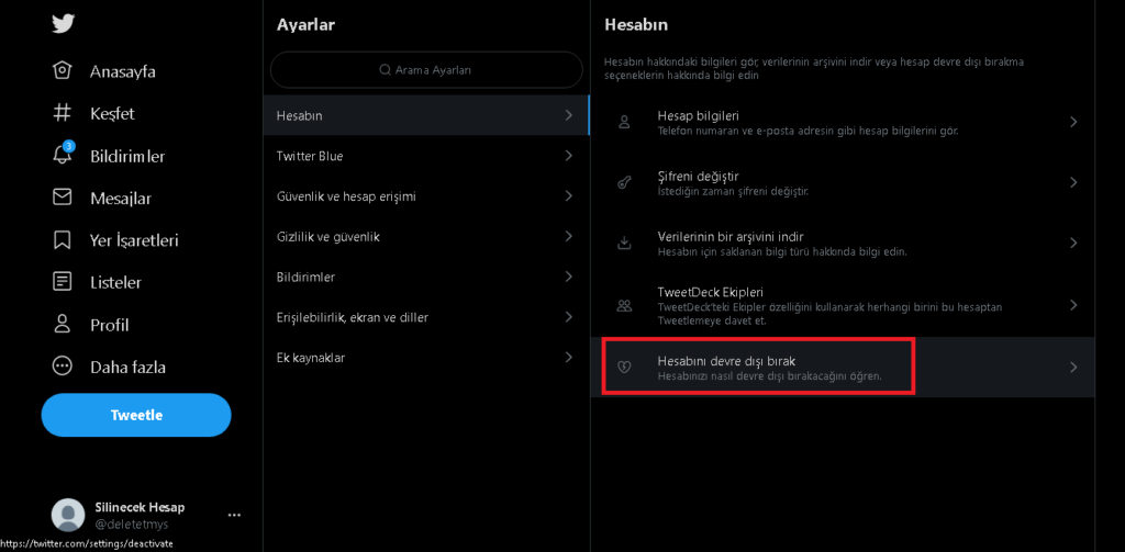 Twitter hesap silme adım 3