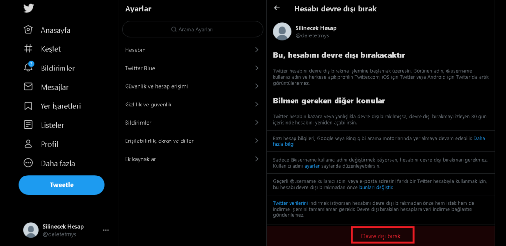 Twitter hesap silme adım 4